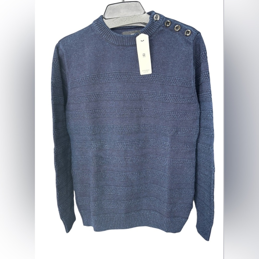NWT💥G-Star Raw 💯% cotton knitted sweater, indigo blue, size small